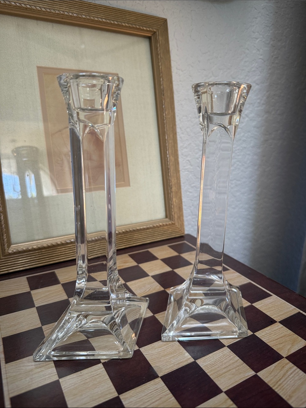 Clear Glass Candlestick Pair - Elegant Crystal-Style Luxury Home Accent